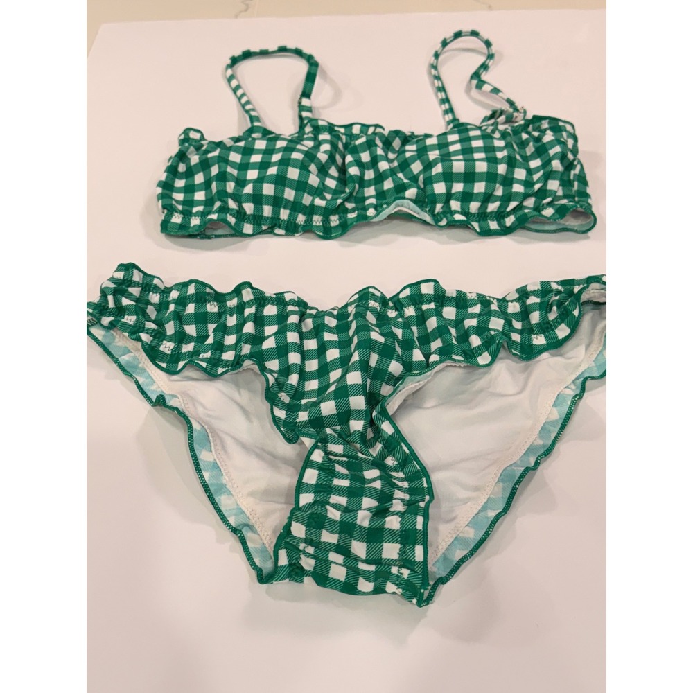 Cupshe Green Gingham‎ Ruffle Bikini Set XS High Cut Swimwear